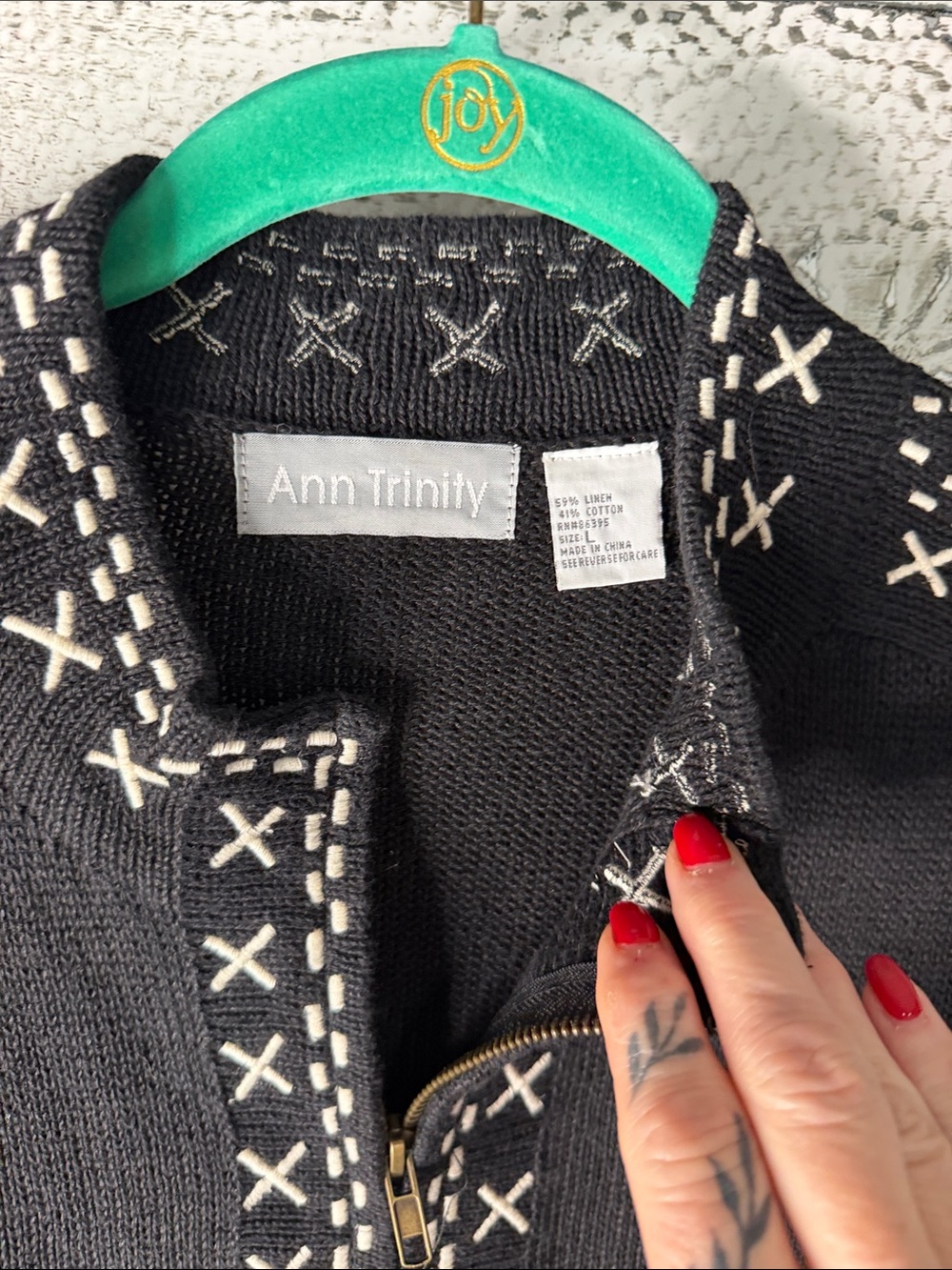 Vtg Ann Trinity Black Moose Zip-Front Sweater Jacket - Picture 4 of 7